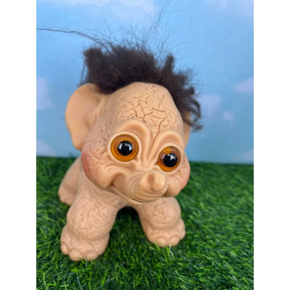 Vintage Dam Things Originals Elephant Troll Doll Brown Hair Amber Eyes 1964